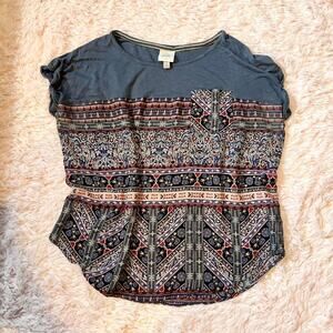 Knox Rose Boho Earthy Lagenlook Festival Hippie Indie Oversized Pocket Tee